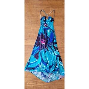 Vtg Y2K Prom Dress Size 5/6 Backless Floral Maxi Rhinestone Morgan And Co HOCO